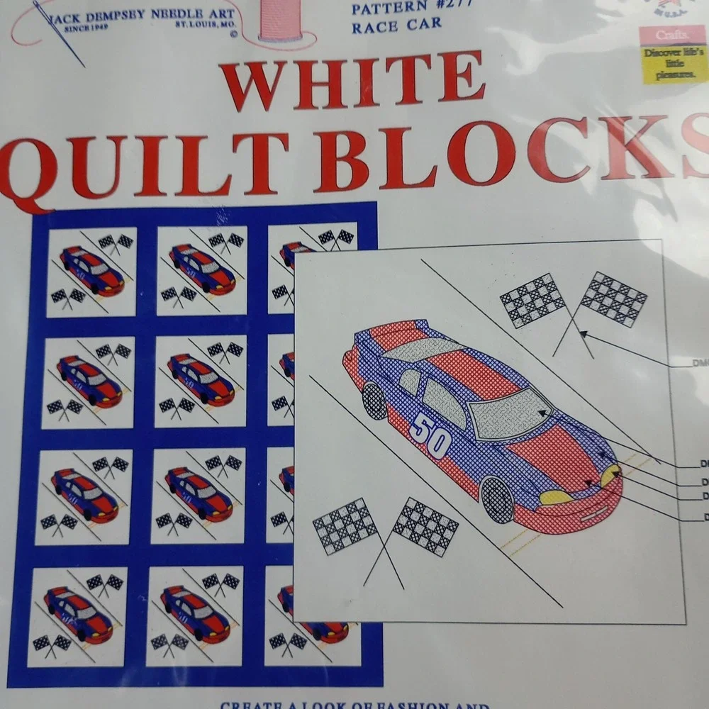 Jack Dempsey Needle Art Item 732 Race Car #277 Nursery‎ Quilt Blocks with Thread